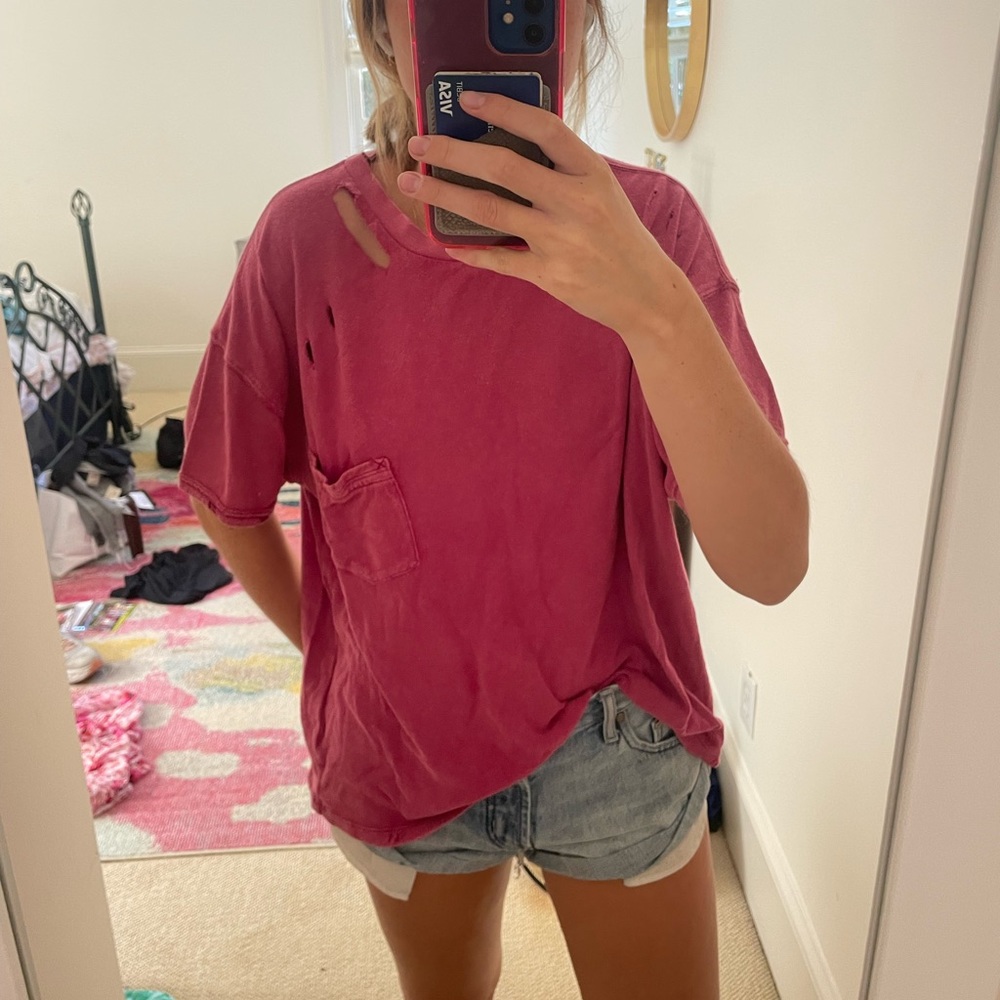 We the Free Free People Rubi Ripped Pocket T-Shirt Pink